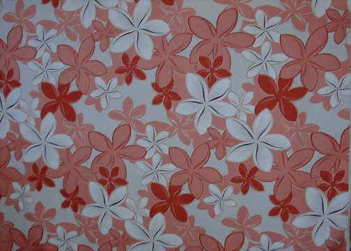 30omea Orange/White, Sixties Plumeria flowers on cotton poplin apparel fabric. Hawaiian vintage style fabric.