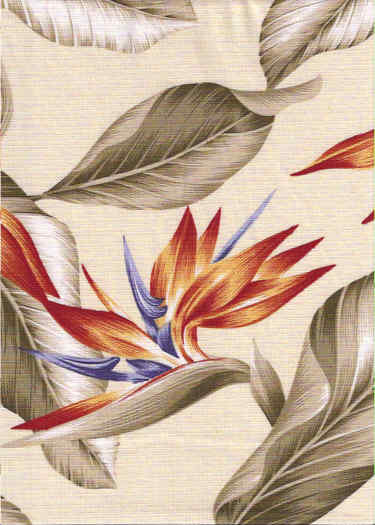 Bahama Breeze Tropical Hawaiian bird of paradise flowers, cotton non-upholstery barkcloth fabric.