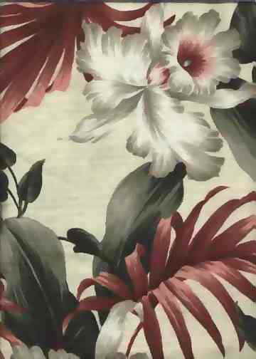 30eqr Tropical Hawaiian orchid flowers, cotton non-upholstery barkcloth fabric.