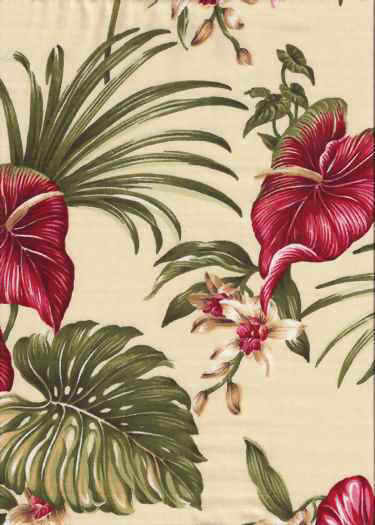 30lina Tropical Hawaiian orchid & plumeria flowers, cotton apparel fabric.