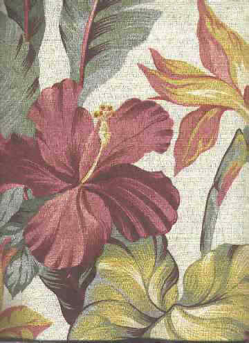 30pauhana Bird of Paradise and Hibiscus flowers - cotton barkcloth fabric, Hawaiian vintage style fabric