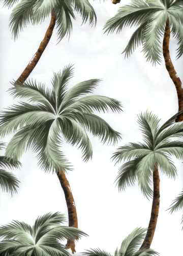 30poho white background with palm trees, apparel cotton Hawaiian vintage style fabric