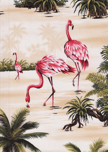 30pohu Natural, Flamingos and Palm Trees on a broadcloth apparel