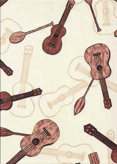 30ukulele natural, ukulele instruments on a cotton apparel fabric, apparel cotton Hawaiian vintage style fabric