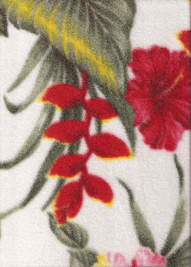 Anea Tropical Hawaiian orchid & plumeria flowers, fleece light-upholstery fabric.