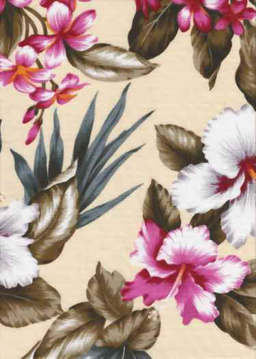 30maha, Hibiscus and Bird Of Paradise flowers, retro fabric, non-upholstery barkcloth fabric.