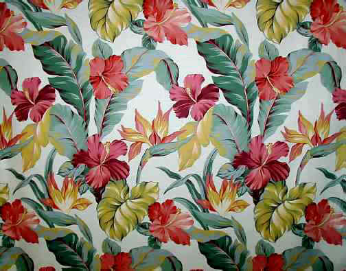 30pauhana natural, Bird of Paradise and Hibiscus flowers - cotton barkcloth fabric, Hawaiian vintage style fabric