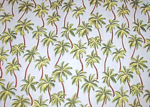 30poho, white background with palm trees, apparel cotton Hawaiian vintage style fabric