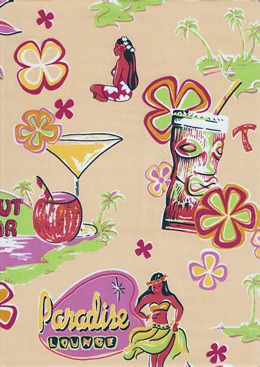 14muka, Hula Girls, cocktail glasses & palm trees, tikis , retro fabric, cotton apparel fabric.