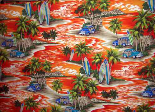 Diamond Head, palm trees, surfboards, woodys, woodies
Hawaiian tropical floral scenic print