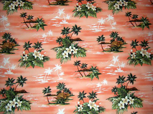 14nuha orange, apparel cotton Hawaiian vintage style fabric