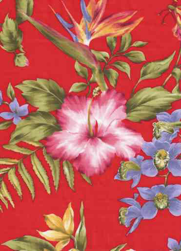 40nurie Tropical Hawaiian orchid bird of paradise & orchids on a black non-upholstery barkcloth fabric Hawaiian vintage style fabric.