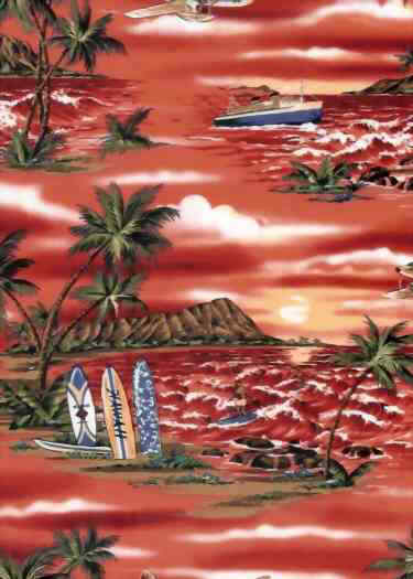 40ole Airplane, Yachts, Diamond Head, Palms & Surfers cotton apparel fabric 
on a cotton broadcloth apparel fabric. .