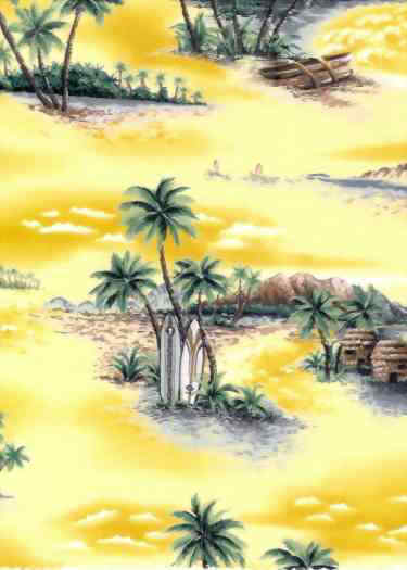 50one. Surfboards, Ocean &amo; Hula Huts, retro fabric, cotton apparel fabric.