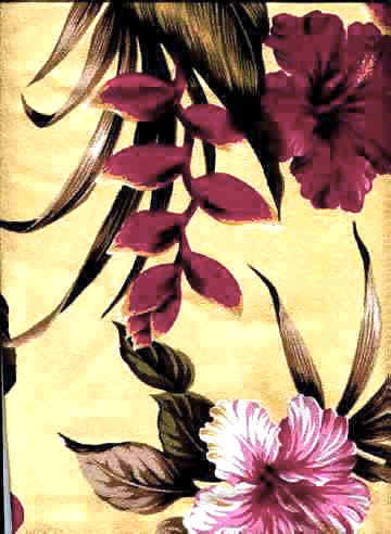 Anea Tropical Hawaiian orchid & plumeria flowers, cotton bark cloth upholstery fabric.