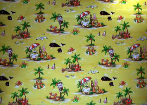Hawaiian Fabrics - Surfboards, monkeys, whales, cats,
dogs, starfish, palm trees, umbrellas