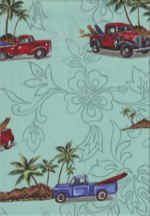 80kalaka Surfboards, trucks, palm trees, sea foam cotton broadcloth fabric.