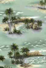 Surfboards, Ocean & Hula Huts - on cotton broadcloth fabric. 