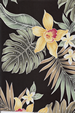 10ahiu Orchid, Black Hawaiian vintage style fabric
