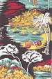 10hiapo hula, landscape, apparel rayon, Hawaiian vintage style fabric