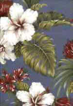 20lehua Tropical red lehua flowers on a blue barkcloth fabric.