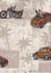 90pihi Hawaiian cotton apparel fabric.  with trucks , motorcycles and surf boards