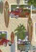 Woodies, woody cars with surfboards on a cotton broadcloth fabric apparel weight