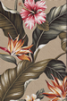 Kahua Beige, Bark Crepe Upholstery fabric,Bird of Paradise, Hibiscus, Plumeria, Cotton Hawaiian vintage style fabric.