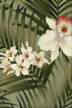 White Orchid flowers with Tropical Hawaiian Ferns - non-upholstery bark cloth