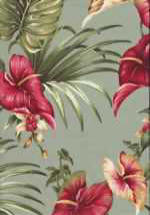 70lina Anthurium & Orchid Flowers on a non-upholstery cotton non-upholstery bark cloth fabric.