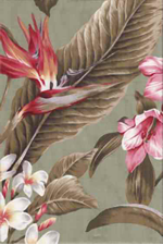 70pali Hibiscus, plumeria, bird of paradise & Orchid flowers
		 cotton non-upholstery barkcloth fabric.