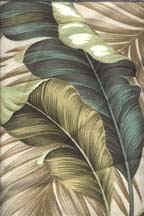 This 100% cotton upholstery tropical Hawaiian Bark cloth fabric is covered with palm and bananna leaves in various tones of greens.  It looks like it came right out of the art deco er during the 1950's. It is 55" wide with a repeat pattern of 24" This one has a natural background and it also is available in blue and black. 