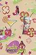 Hula Girls, cocktail glasses & palm trees, tikis on�broadcloth�apparel fabric�