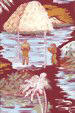 40hiapo Hula girls, Hawaiian scenic view, palm trees, boats