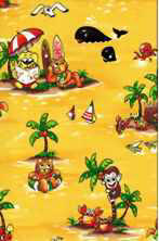 50kupueu Hawaiian Fabrics - Surfboards, monkeys, whales, cats, dogs, starfish, palm trees, umbrellas