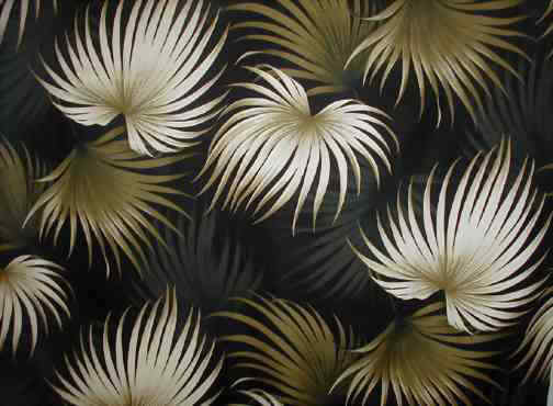 Kailua Black Tropical Hawaiian Palm Ferns pattern on nubby bark cloth.