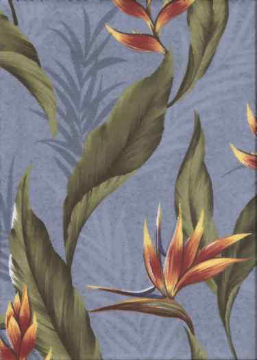 Mala Slate Tropical Hawaiian fabric. Heliconia, Bird Of Paradise upholstery fabric.