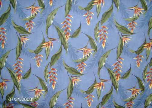 Mala Slate Tropical Hawaiian fabric. Heliconia, Bird Of Paradise upholstery fabric.