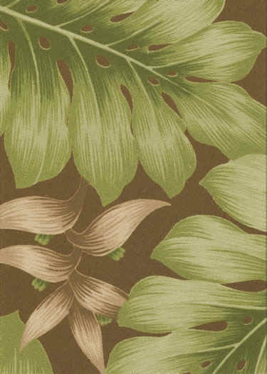 Oha Chocolate Tropical Hawaiian Oha Chocolate  Anthurium, Orchids & Hibiscus bark crepe bark cloth fabric vintage style fabric.