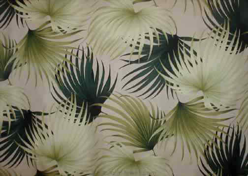 Kailua Taupe Tropical Hawaiian Palm Ferns pattern on nubby bark cloth.