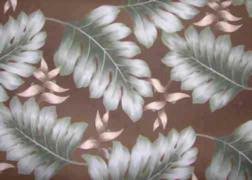 Oha Chocolate Tropical Hawaiian Oha Chocolate  Anthurium, Orchids  & Hibiscus bark crepe bark cloth fabric vintage style fabric.