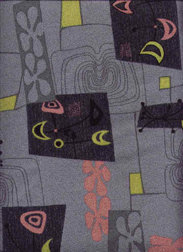 Miro Gray Atomic Print on cotton nubby bark cloth.