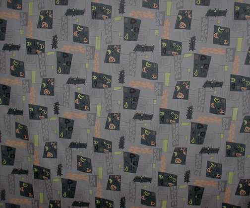Miro Gray Atomic Print on cotton nubby bark cloth.