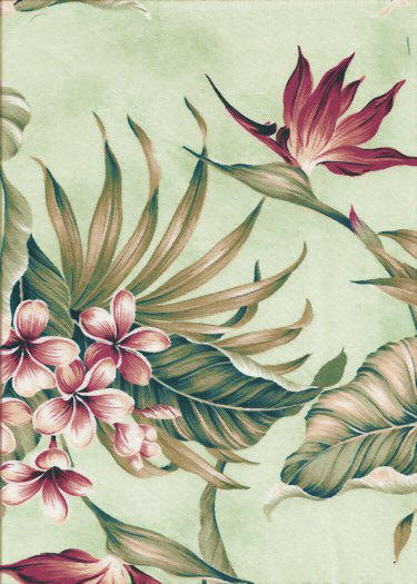 Ulele Mint Tropical Botanical Vintage Hawaiian Fabric Hawaiian Tropical Botanical Vintage Hawaiian Fabric Hawaiian Vintage Bird Of Paradise with Plumeria Flowers on upholstery or drapery fabric..