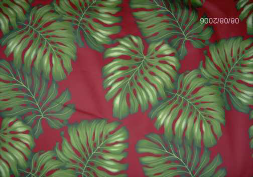 Ohana Red Tropical Hawaiian naholo
 Leaves on a cotton upholstery twill fabric.