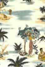 30lele, Hula girls and guys, Diamond Head on broadcloth apparel fabric Hawaiian vintage style fabric